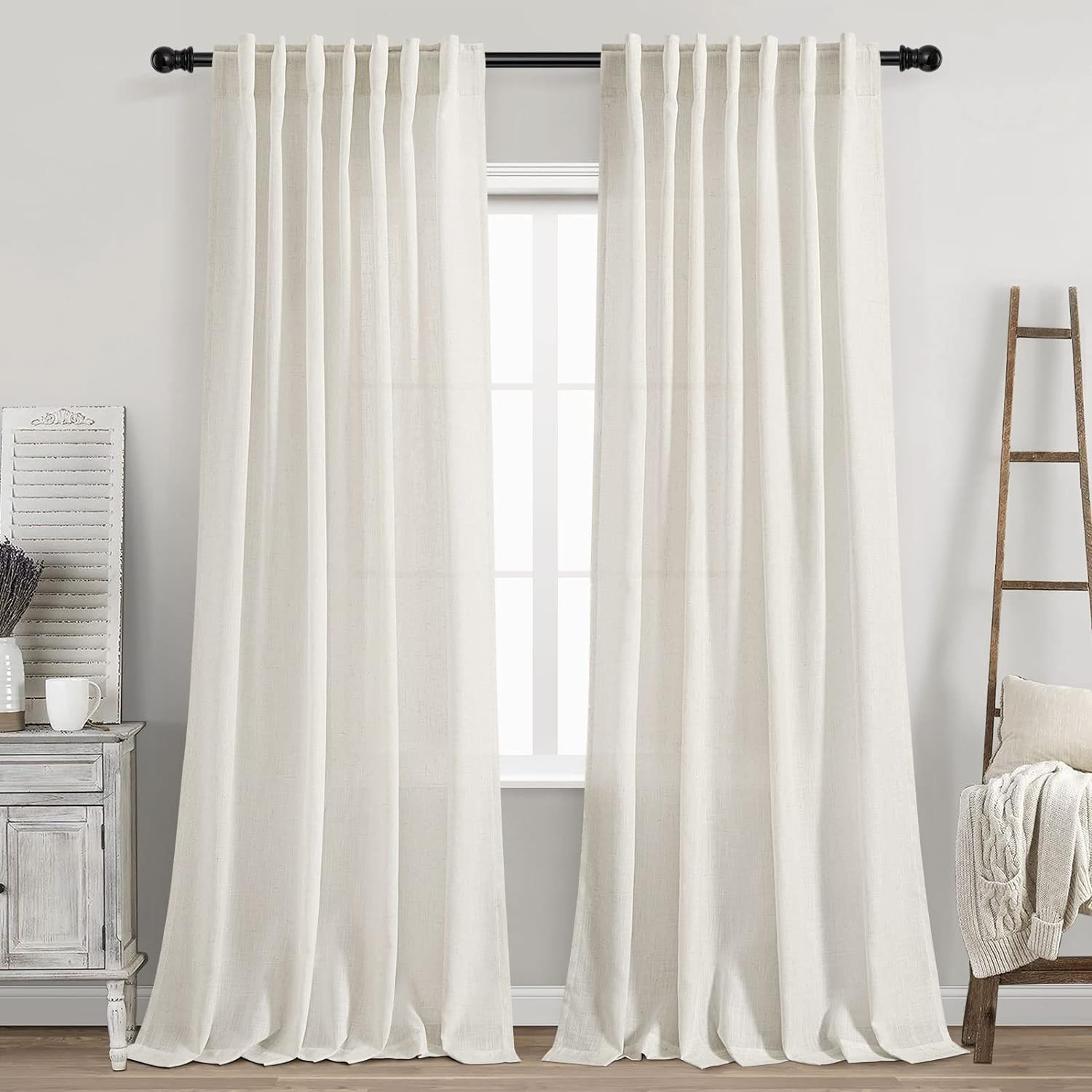 Privacy Filter 2Pack - Cortinas de Lino Crema con Lengüetas